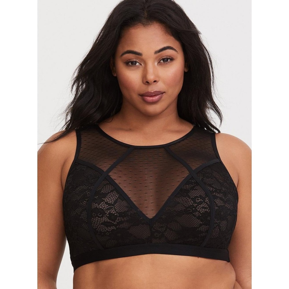 Torrid Bralette Lace Mesh High Neck Size 2 Black Women